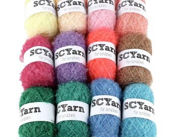 SCYarn 12 Skeins Scrubby Yarn Assorted Colors - 100% Polyester, Pastel Scrubbies 400g Total, Dishcloths Yarn, 12 Colors