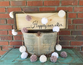 Wedding Pom Pom Garland. Cream pom poms, garland, handmade garland, yarn pom poms, garland party decor, white pom poms, rustic pom poms