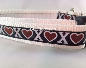 Valentine's Dog Collar, X Hearts, 1 inch wide, adjustable, quick release, medium, 13-19 inches