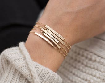 Bar Bracelet Personalized, Gold, Silver, Rose Gold / Small Skinny Bracelet - Dainty, Minimal Stacking Bracelet, Layered and Long • LB130_30