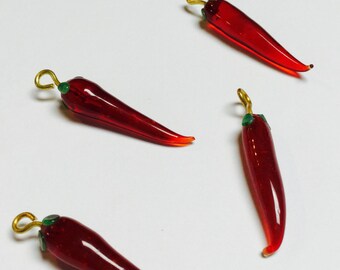 Glass Chili Pepper Pendants - 8 Pieces - #272