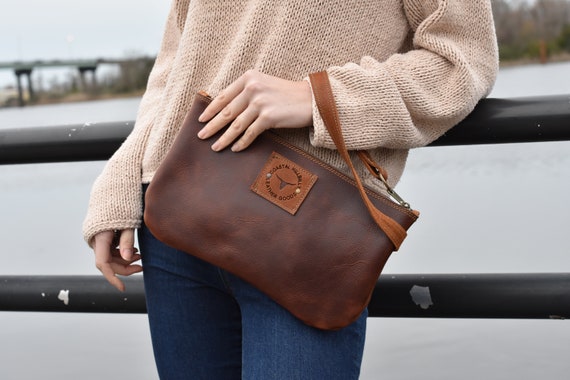 Pebbled Brown Wristlet Clutch