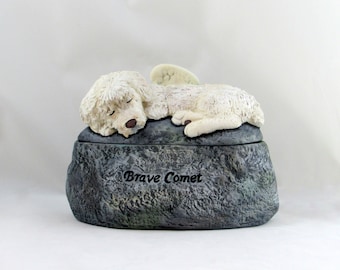 Ceramic Engraved Poodle Mix Painted Cremation Urn - hand made pet urn