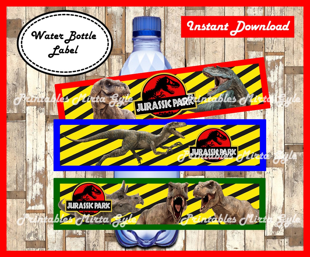 jurassic park water bottle label printable jurassic park