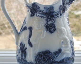Antique Swedish Flow Upsala Ekeby Mulberry Pitcher Mullbar Cherubs