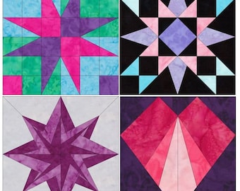 Exciting Set 1 - 10 Inch Foundation Paper Piecing Quilting 4 Block Patterns PDF