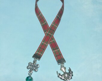 Outlander Sassenach Bookmark~Thistle Bookmark-Celtic Knot bookmark-Scottish plaid bookmark-Outlander Reader-Celtic-Irish-Scottish-green bead