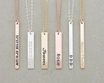 Vertical Engraved Bar Necklace, Name Bar Necklace / Personalized Gold Bar Necklace / Personalized Bar Necklace, Gold Bar, Christmas Gift