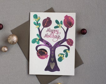 CLEARANCE!!! Folk Tree Holiday Cards : Pomegranates Box of 8