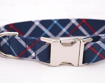 Plaid Dog Collar - Boy Dog Collar - Navy Dog Collar - Summer Dog Collar - Male Dog collar - Girl Dog Collar - Unique Dog Collars