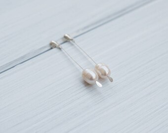 Long freshwater pearl earrings, wedding earrings, bride earrings, modern earrings, minimalist earrings, long pearl earrings, mom earrings