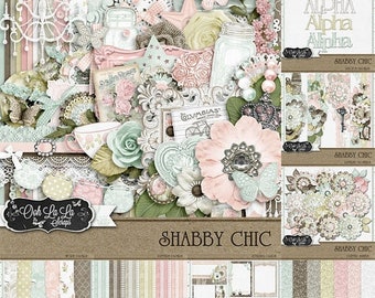 On Sale 50% Shabby Chic,Digital Scrapbook Kit, Scrapbooking, Bundle, Collection