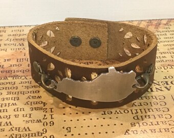 Brown Leather Cuff Bracelet - Kentucky Bracelet - Kentucky Leather Cuff