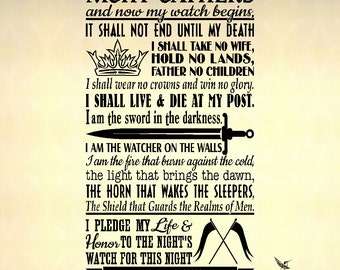 Game of Thrones, Night's Watch Oath - Wall Decal, Vinyl Decal, Sticker, Wall Art, Wall Words, Wall Graphics