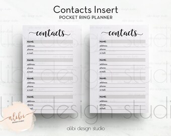 Pocket, Address Book, Pocket Planner, Contacts List, Contacts Planner, Contacts Book, Contacts Insert, Pocket Insert, Planner Insert, Pocket