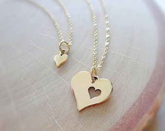 Mother Daughter Necklace SET, First day of school gift for little girls, childs necklace, Piece of my heart cutout set, matching necklaces