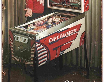 Bally Pinball Elton John Captain Fantastic Ad Reproduction metal sign 8 x 12