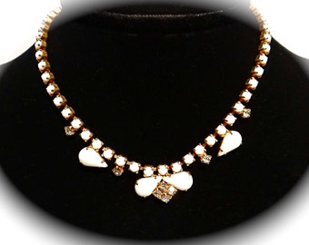 Vintage Milk Glass Necklace Gold Bridal Necklace VA-195