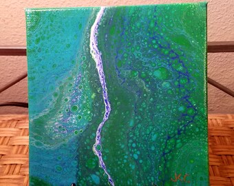 6" x 6" acrylic pour painting