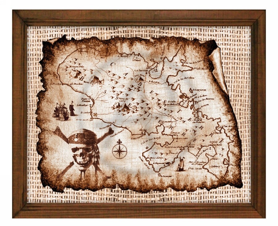 Ancienne carte Pirate affiche imprimable Trésor Decor Art