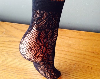 Stretch Lace Thong Sock Black Toeless Lace Sock Black Lace