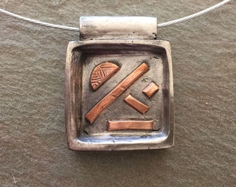 Steel and Copper Metal Clay Pendant