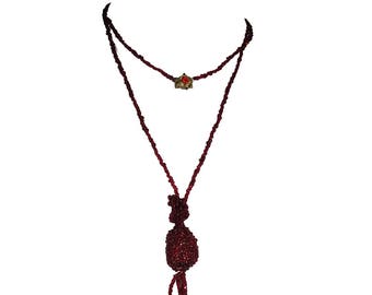 Victorian Red Garnet Tassel Flapper Necklace
