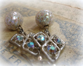 spades limited edition vintage assemblage earrings vintage pot metal spades set with vintage swarovski starlight rhinestones + 1940s sequins