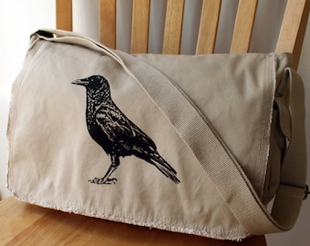 Crow Screen Printed Messenger Bag Laptop Bag