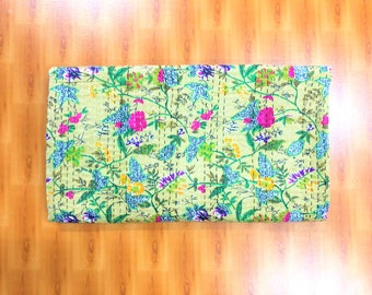 Handmade Paradise Floral Print Kantha Quilt, Bohemian Bedding Bedspread, Kantha Throw