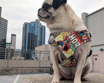Comic Book Heroes Dog Harness, Available for Large and Small Dogs, Handcrafted by Nerdy Pug Studios in Atlanta, Georgia