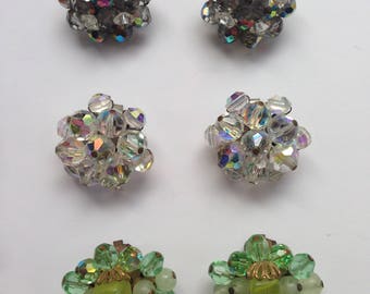 Clip on Aurora Borealis Earrings Lot of 3
