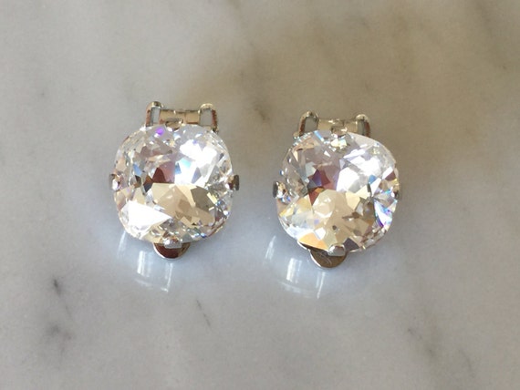 Swarovski Crystal Clip On Earrings, Silver