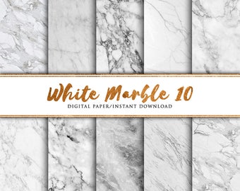 White marble digital paper 10 pack, Marble paper, Marble print, marble background, Marble printable paper, Marble art, Scrap, Summer