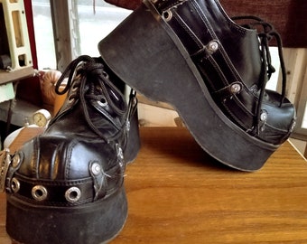 Demonia Platforms, Demonia Women's Platform Shoes, Size 8, Demonia Black Shoes, 90s Demonia Platforms, Vegan Suede Demonia, Steampunk Shoes
