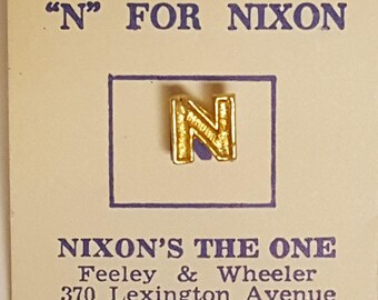 1968 "N" For Nixon TIe Tac Pin On Original Card President Richard Nixon's The One