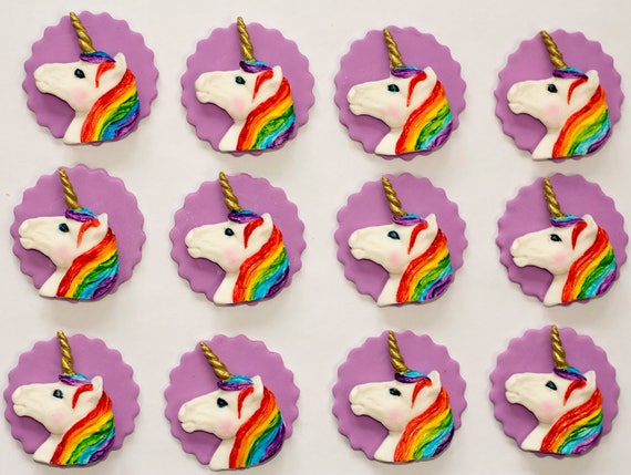 12 edible unicorn cupcake toppers white or with golden horn