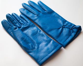 Vintage Blue Vinyl Gloves, Blue Driving Gloves, Size 7 Gloves, Blue Gloves Vintage Driving Gloves Size 7 Ladies Gloves Ladies Driving Gloves