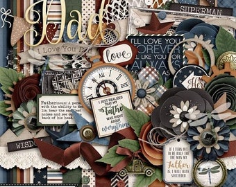 On Sale 50% Dad Father's Day Digital Scrapbook Kit, Project Life