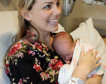 gown delivery maternity hospital robe floral labor dress feeding nursing pajamas pregnancy wrap snap buttons moms gift