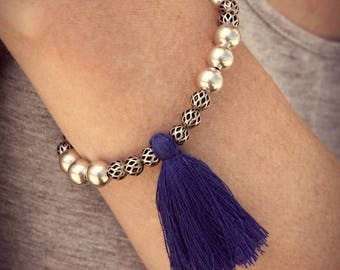 Tassel bracelet blue Bracelet, Yoga Bracelet Zen Bracelet silver Bracelet Tibetan Bracelet Bohemian Bracelet beads, Boho Bracelet