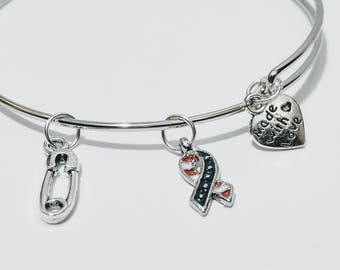American flag bangle, safety pin jewelry, American flag jewelry, safety pin bangle, equality, American flag ribbon, stainless steel bangle