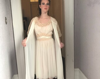 50's/60s Vintage Vanity Fair Chiffon Lace Peignoir Nightgown Set 38 med