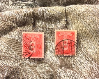 Handmade vintage postage stamp earrings