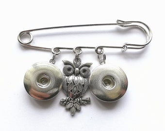 OWL Snap button jewelry safety pin brooch