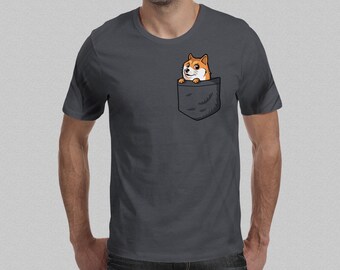 Pocket Doge T-Shirt - Dogecoin Shirt / Men's Shibe T-Shirt Shiba Inu / Funny Doge Meme Cute Doge Tee / Funny Meme Graphic T-shirt