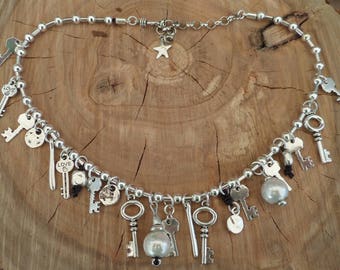 Necklace with keys and hanging parts
