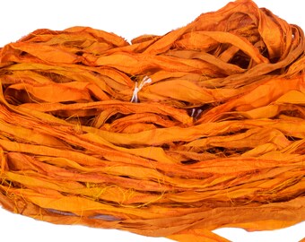 White House Silk Premium Quality Yellow Sari Silk Ribbon Yarn, Beautiful Handmade Sari Silk Yarn For Gift, Knitting, Crocheting, Weaving,