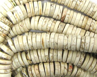 10mm white turquoise heishi beads 16" strand 40024
