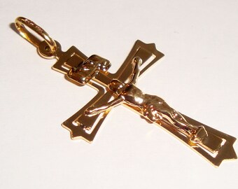 14k solid yellow gold(1.50"inch)unique crucifix cross